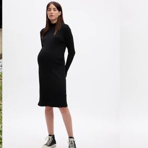 NWT Gap Maternity Rib Midi Sweater Dress Black Medium M Mock Neck